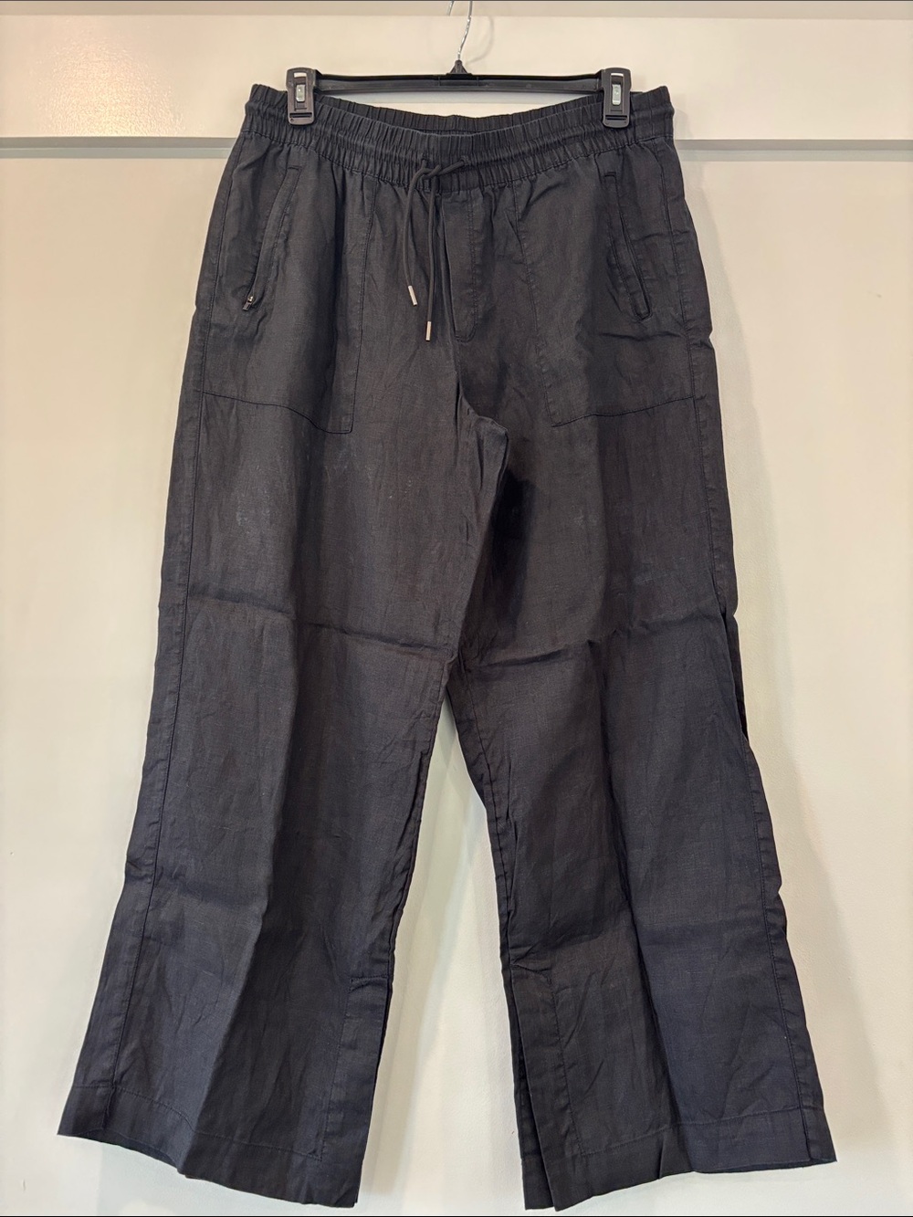 Athleta Black Drawstring 100% linen Chinos